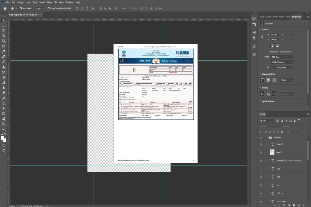 Modèle Word et PDF de certificat d'enregistrement Inde Udyog Aadhaar template